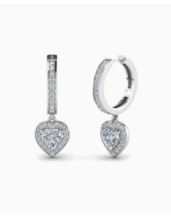 White gold heart drop earrings
