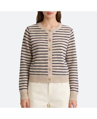 Color-Block Striped Knit Cardigan