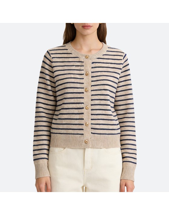 Color-Block Striped Knit Cardigan