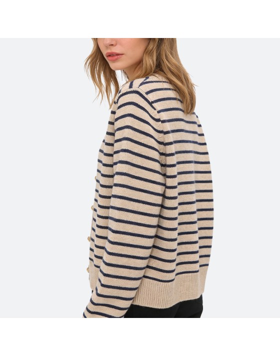 Color-Block Striped Knit Cardigan