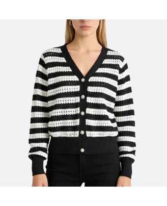Geometric Stripe V-Neck Cardigan