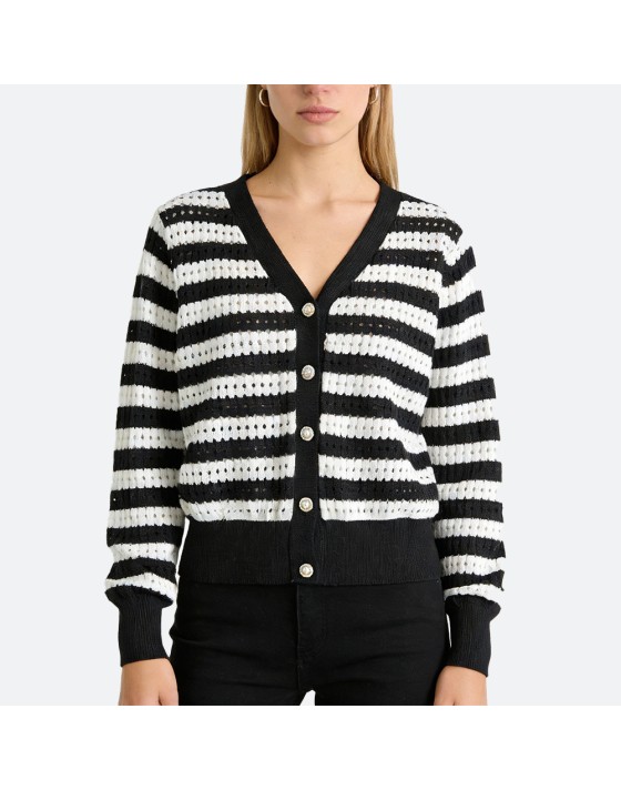Geometric Stripe V-Neck Cardigan