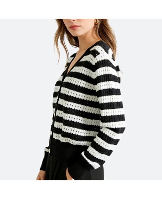Geometric Stripe V-Neck Cardigan