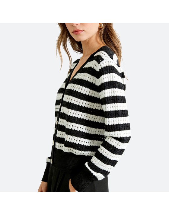 Geometric Stripe V-Neck Cardigan