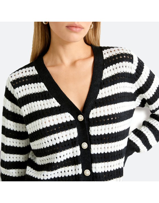 Geometric Stripe V-Neck Cardigan