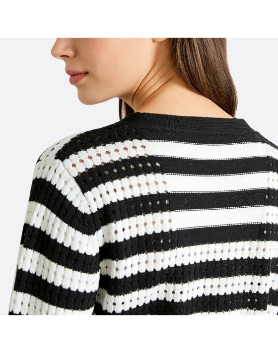 Geometric Stripe V-Neck Cardigan