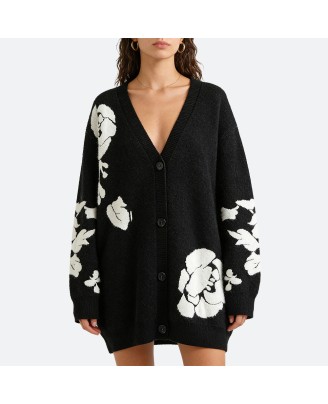 White Rose V-Neck Cardigan