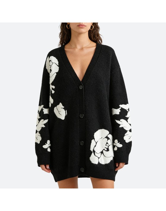 White Rose V-Neck Cardigan