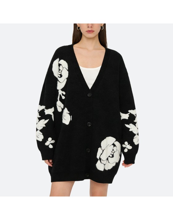 White Rose V-Neck Cardigan