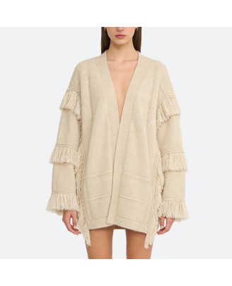 Tassel wide-sleeved cashmere cardigan