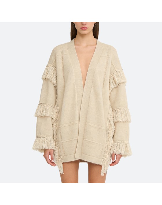 Tassel wide-sleeved cashmere cardigan
