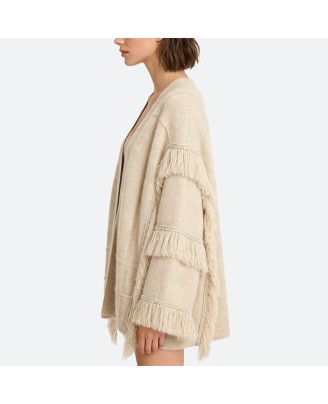 Tassel wide-sleeved cashmere cardigan