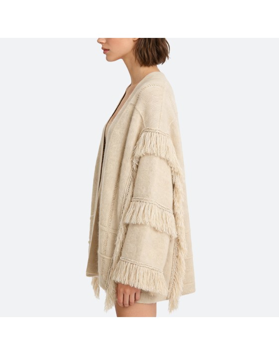 Tassel wide-sleeved cashmere cardigan