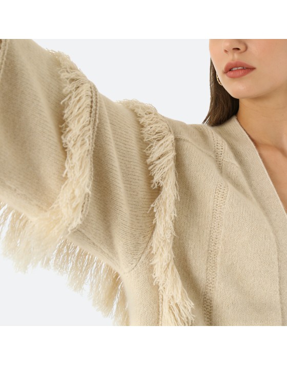 Tassel wide-sleeved cashmere cardigan