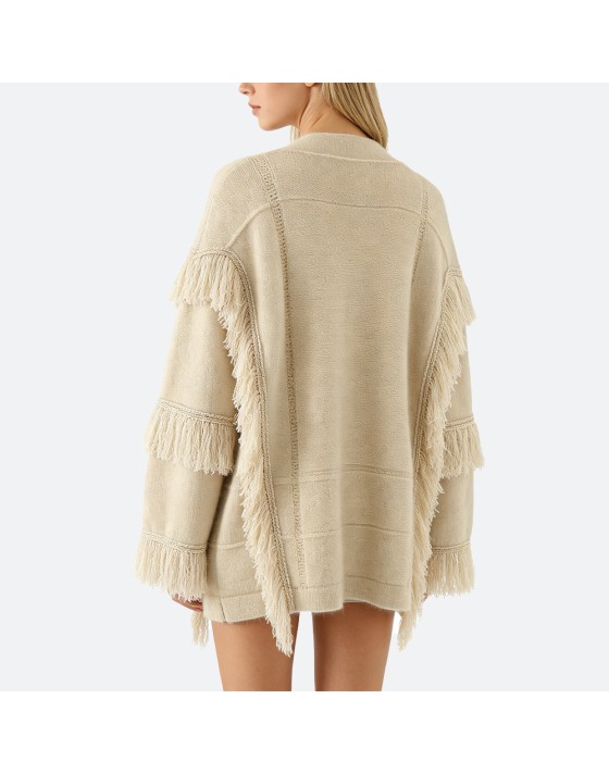Tassel wide-sleeved cashmere cardigan