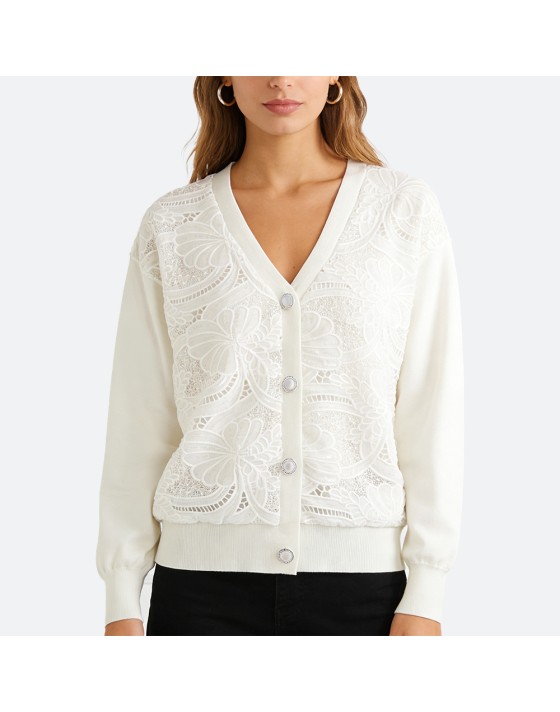 Floral V-Neck Knitted Cardigan