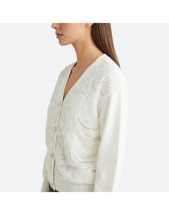 Floral V-Neck Knitted Cardigan