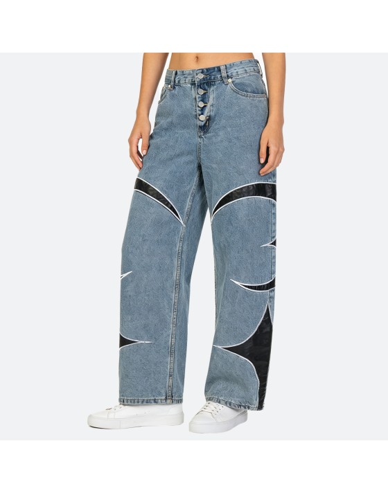 Leather patchwork jeans