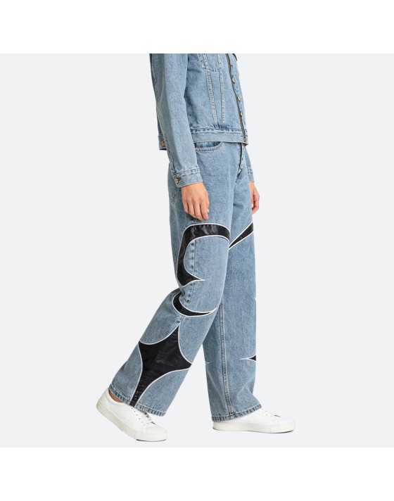 Leather patchwork jeans Leather patchwork jeans