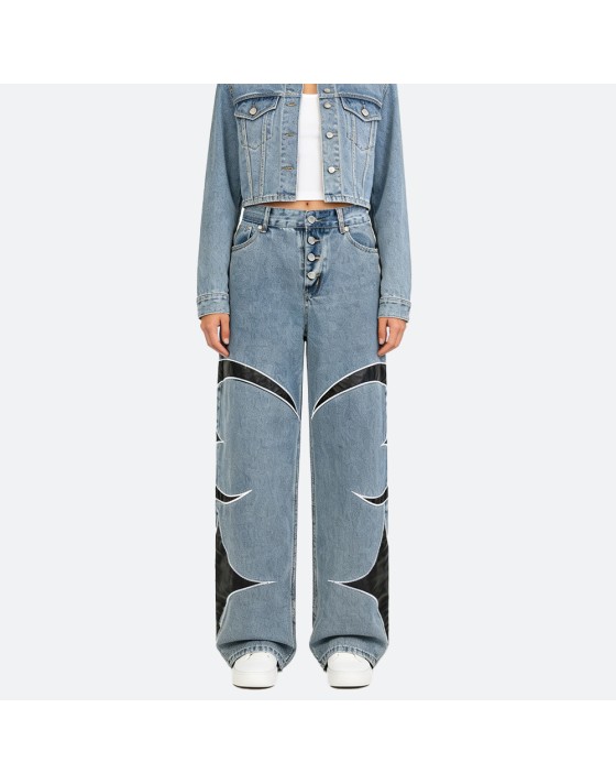 Leather patchwork jeans Leather patchwork jeans