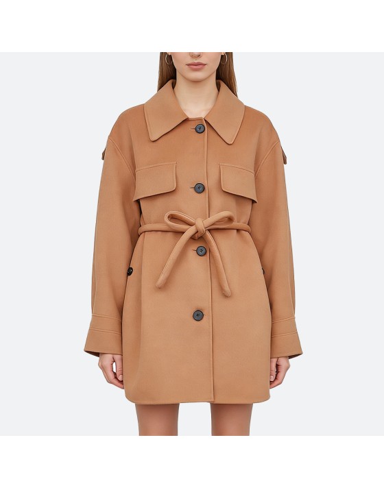 Windproof belted short coat