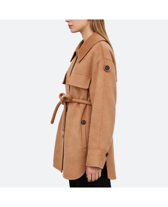 Windproof belted short coat