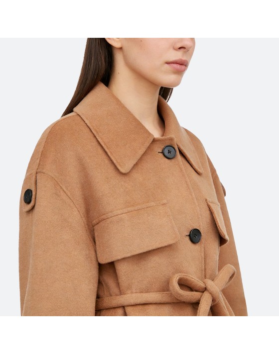 Windproof belted short coat