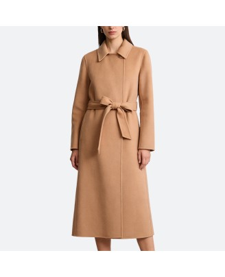 Wrap-Style Long Wool Coat