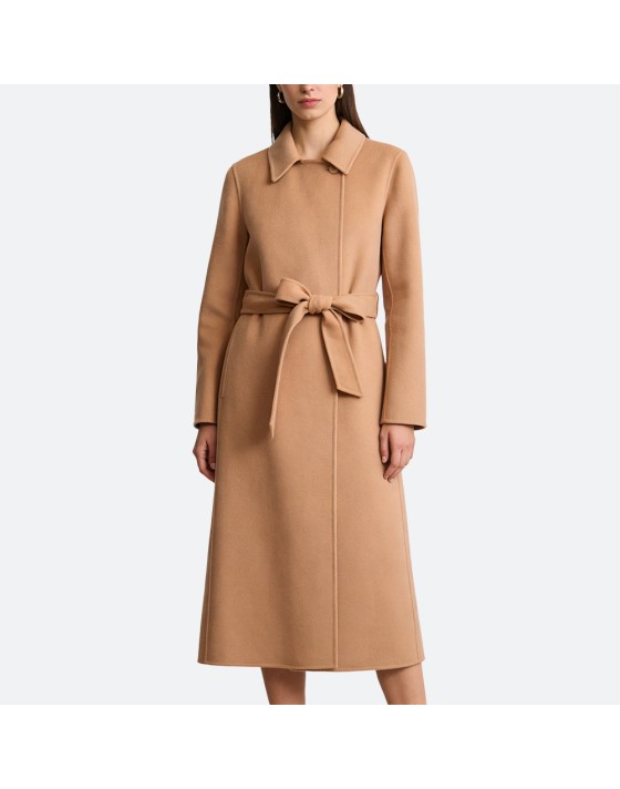 Wrap-Style Long Wool Coat