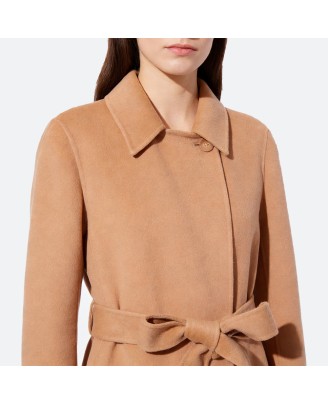 Wrap-Style Long Wool Coat