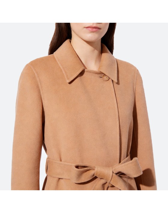 Wrap-Style Long Wool Coat