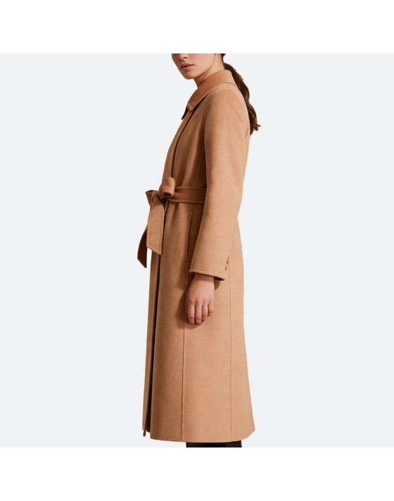 Wrap-Style Long Wool Coat