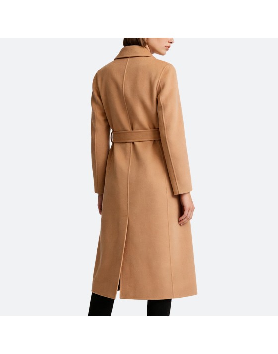 Wrap-Style Long Wool Coat