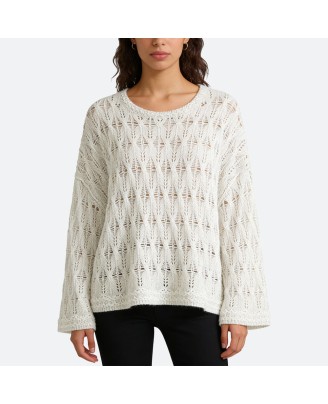 Crew Neck Mohair Hollow-Knit Sweater