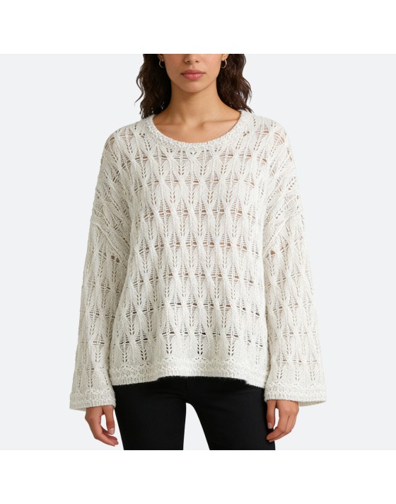 Crew Neck Mohair Hollow-Knit Sweater