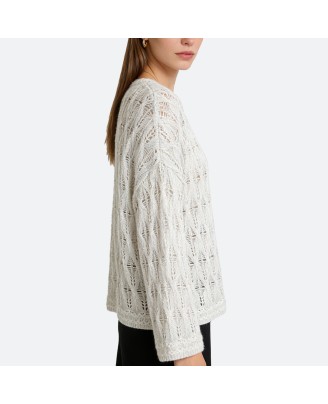 Crew Neck Mohair Hollow-Knit Sweater