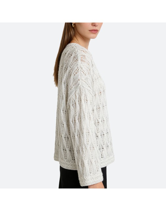 Crew Neck Mohair Hollow-Knit Sweater