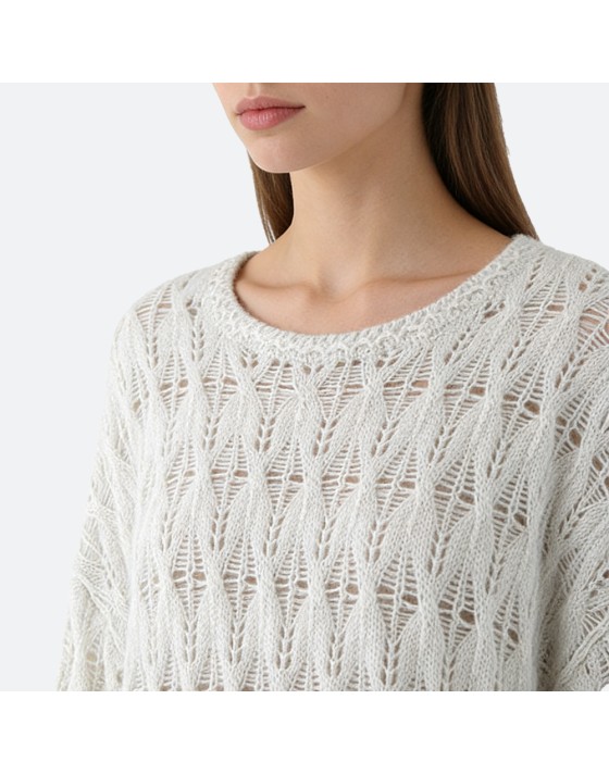 Crew Neck Mohair Hollow-Knit Sweater