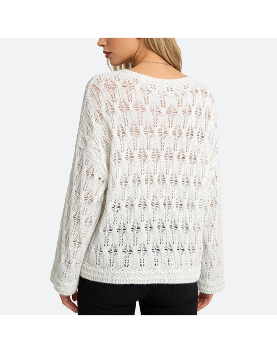 Crew Neck Mohair Hollow-Knit Sweater