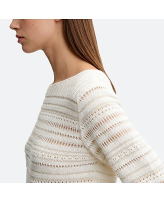 White Vintage Long Stripe Sweater