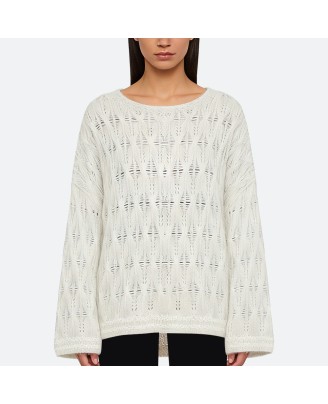 Crew Neck Hollow-Out Pullover Sweater