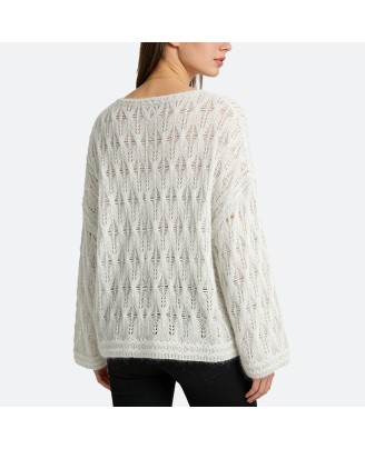 Crew Neck Hollow-Out Pullover Sweater