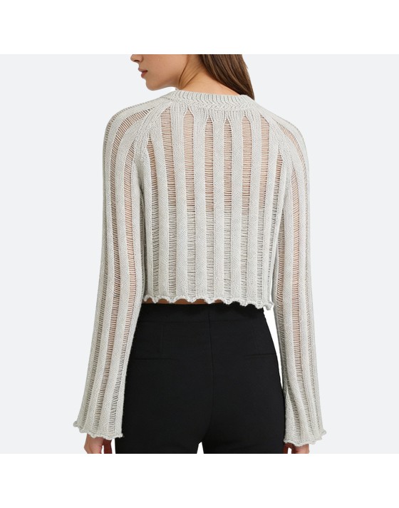 Crew Neck Ribbed Knit Sweater