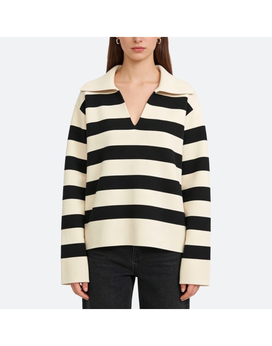 Classic Black and White Striped Pullover