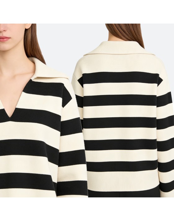 Classic Black and White Striped Pullover