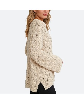 Crew Neck Cable Knit Sweater