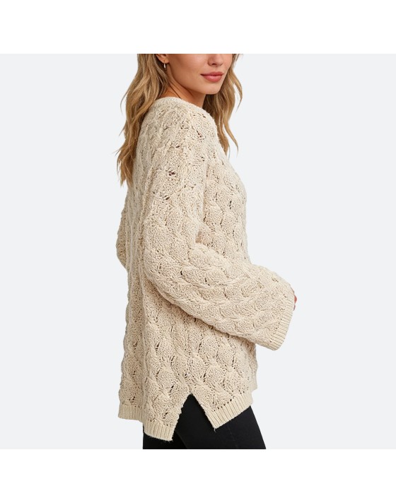 Crew Neck Cable Knit Sweater