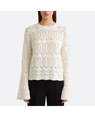 Elegant White Hollow-Knit Pullover
