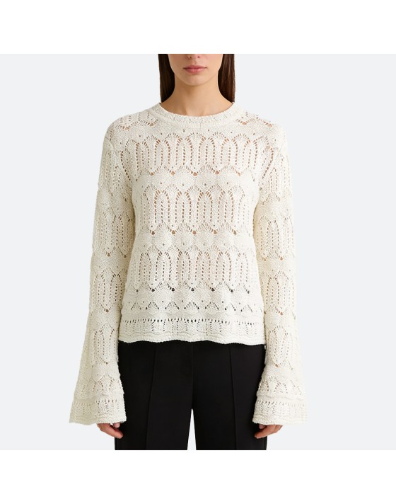Elegant White Hollow-Knit Pullover