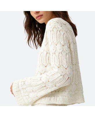 Elegant White Hollow-Knit Pullover